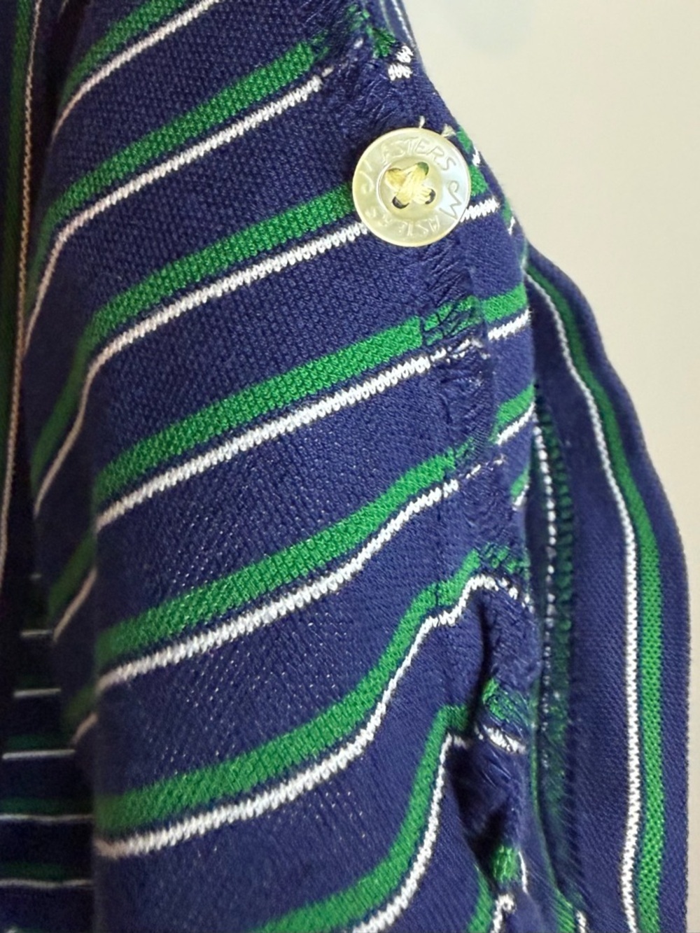 Masters Collection Mercerized Polo Shirt Green Blue Striped Logo Golf Mens L - Picture 6 of 9
